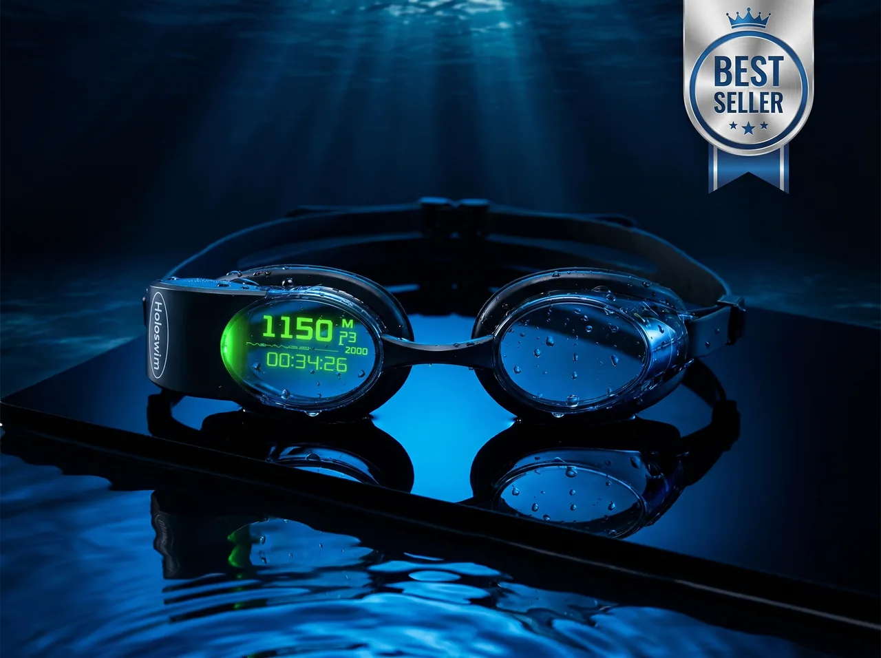 AquaFit Holoswim 2 Pro AR smart swim goggles with in-lens display